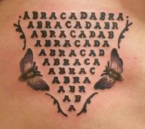 Letters and moths on stomach
