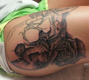 Skull thigh piece in progress