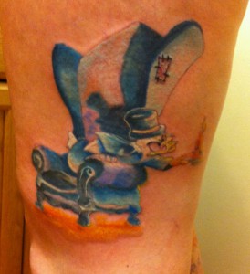 Scrooge McDuck tattoo on thigh